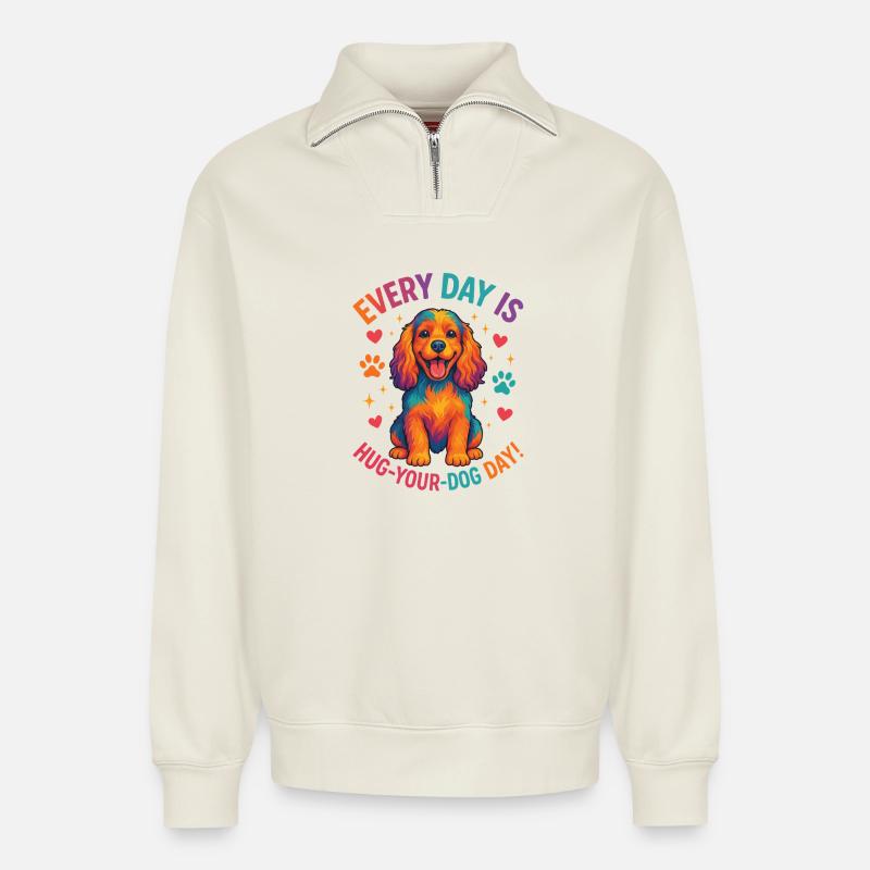 Cocker Spaniel - Relaxed Unisex Organic Half Zip Sweatshirt – by SPREAD - off white