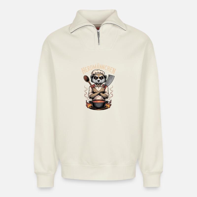Herdmannchen Kochen Lustiger Koch Herdmannchen - Relaxed Unisex Organic Half Zip Sweatshirt – von SPREAD - Naturweiß