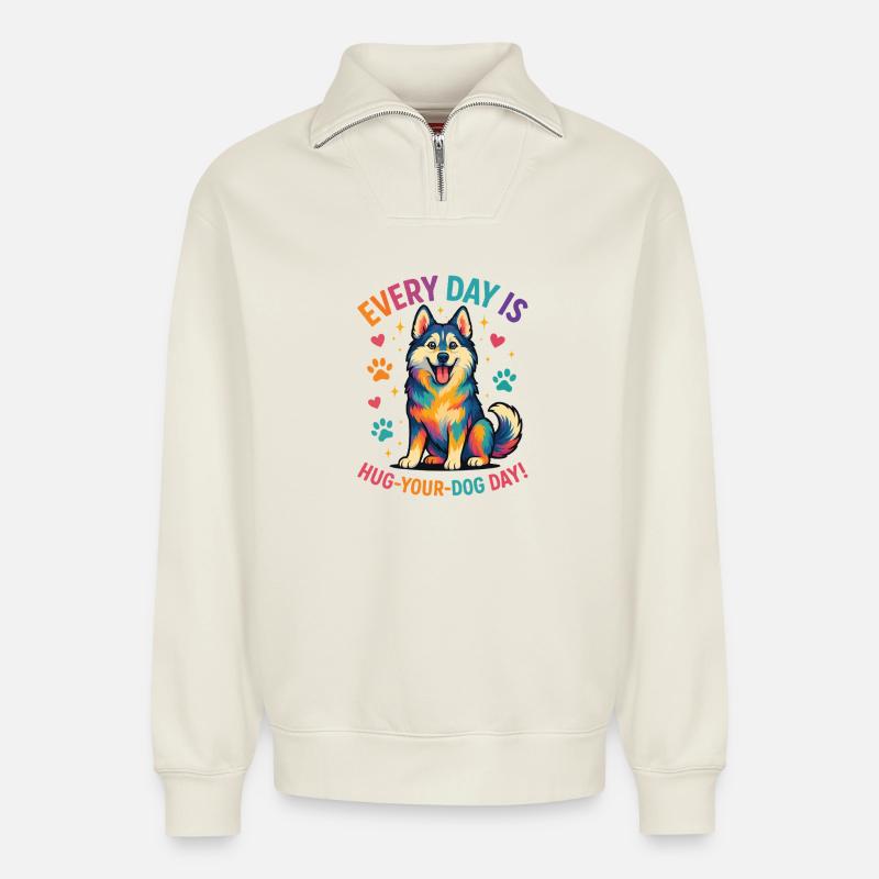 Rauque - Sweat unisexe décontracté en coton biologique à demi-zip – de SPREAD - blanc cassé