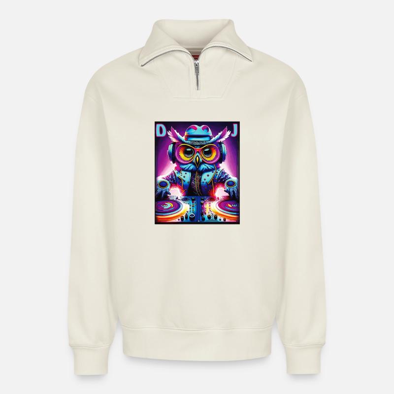 EULE DJ - Relaxed Unisex Organic Half Zip Sweatshirt – von SPREAD - Naturweiß