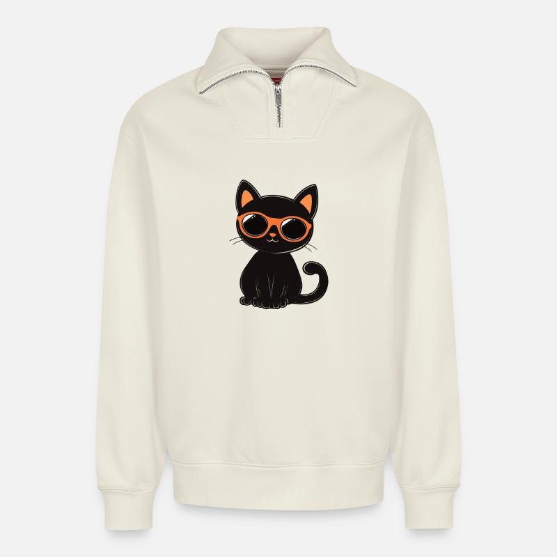 Katze mit Sonnenbrille - Relaxed Unisex Organic Half Zip Sweatshirt – von SPREAD - Naturweiß
