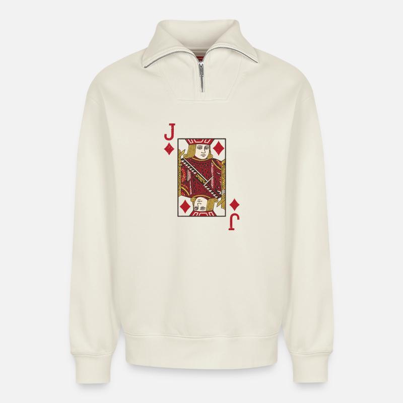 Bube Karte Karo - Relaxed Unisex Organic Half Zip Sweatshirt – von SPREAD - Naturweiß