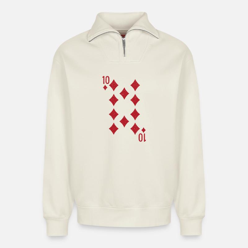 Dix diamants Rami Double Tête - Sweat unisexe décontracté en coton biologique à demi-zip – de SPREAD - blanc cassé
