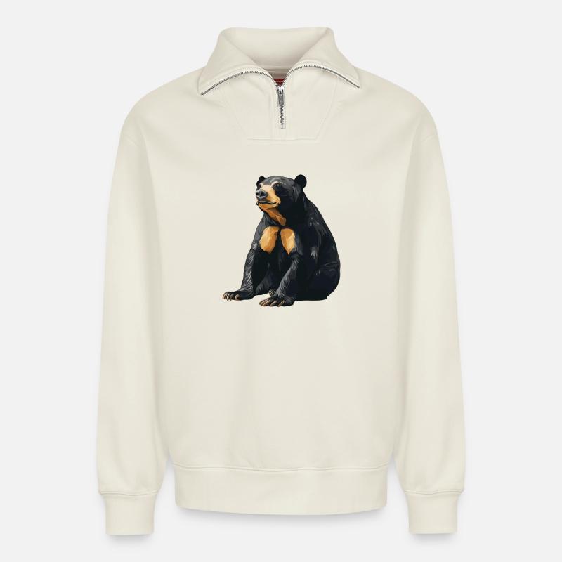 Sun Bear Malaienbär - Relaxed Unisex Organic Half Zip Sweatshirt – von SPREAD - Naturweiß