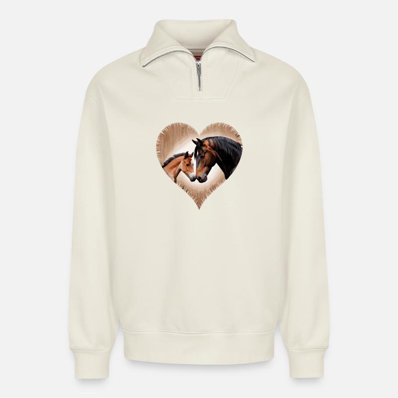 Pferde Herz - Relaxed Unisex Organic Half Zip Sweatshirt – von SPREAD - Naturweiß