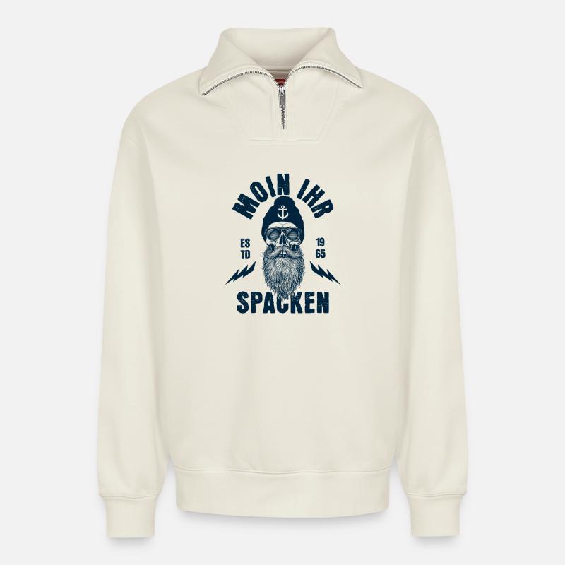 Moin son crâne Spacken - Sweat unisexe décontracté en coton biologique à demi-zip – de SPREAD - blanc cassé