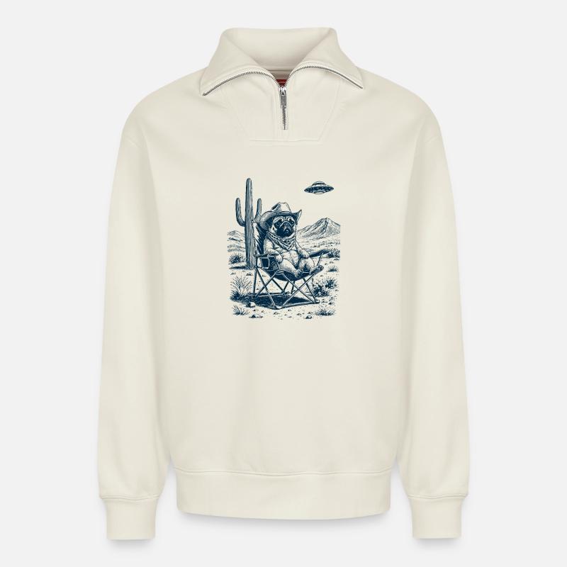 Cowboy Mops - Relaxed Unisex Organic Half Zip Sweatshirt – von SPREAD - Naturweiß