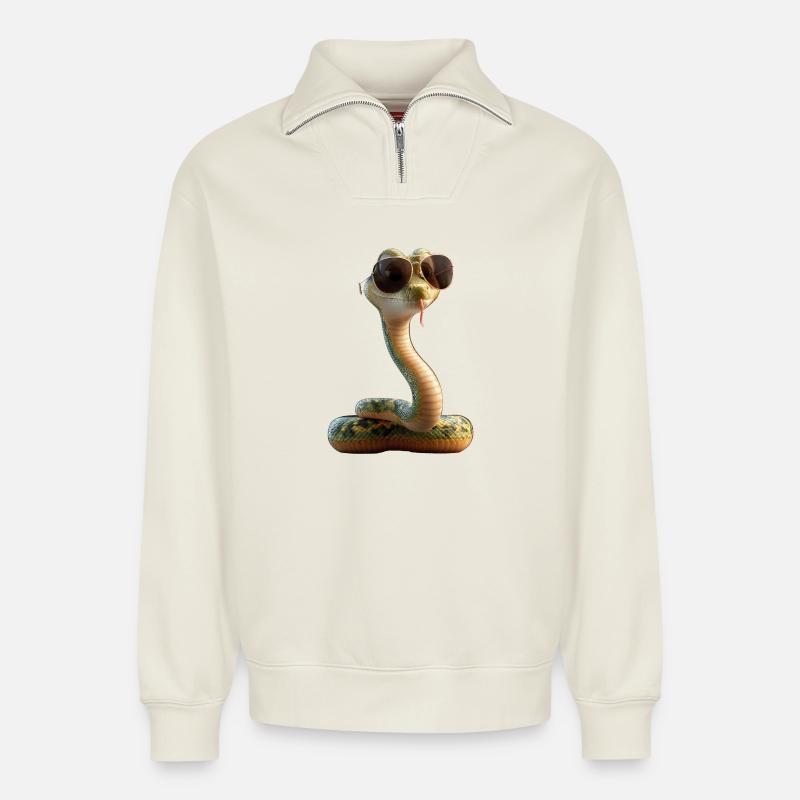 Schlange Python Kobra Klapperschlange Schlangen - Relaxed Unisex Organic Half Zip Sweatshirt – von SPREAD - Naturweiß