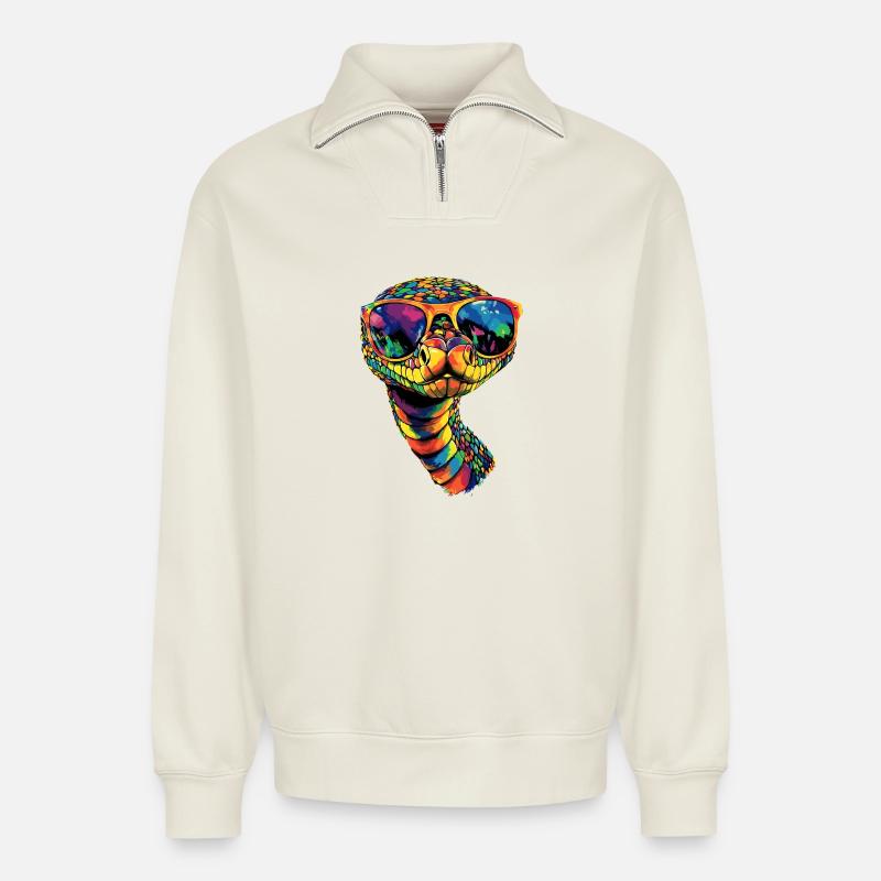 Schlange Python Kobra Klapperschlange Schlangen - Relaxed Unisex Organic Half Zip Sweatshirt – von SPREAD - Naturweiß