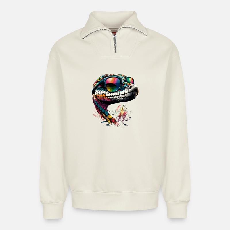 Schlange Python Kobra Klapperschlange Schlangen - Relaxed Unisex Organic Half Zip Sweatshirt – von SPREAD - Naturweiß