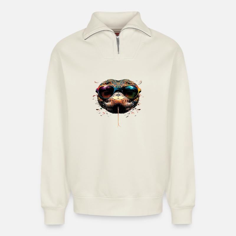 snake, python, cobra, rattlesnake, snakes - Relaxed Unisex Organic Half Zip Sweatshirt – by SPREAD - off white