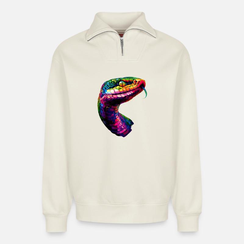 snake, python, cobra, rattlesnake, snakes - Relaxed Unisex Organic Half Zip Sweatshirt – by SPREAD - off white