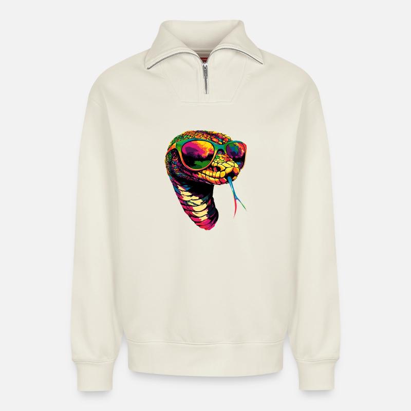 snake, python, cobra, rattlesnake, snakes - Relaxed Unisex Organic Half Zip Sweatshirt – by SPREAD - off white