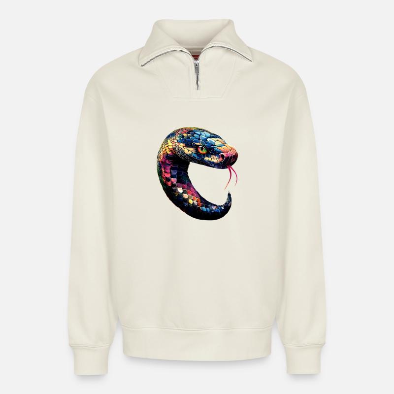 snake, python, cobra, rattlesnake, snakes - Relaxed Unisex Organic Half Zip Sweatshirt – by SPREAD - off white