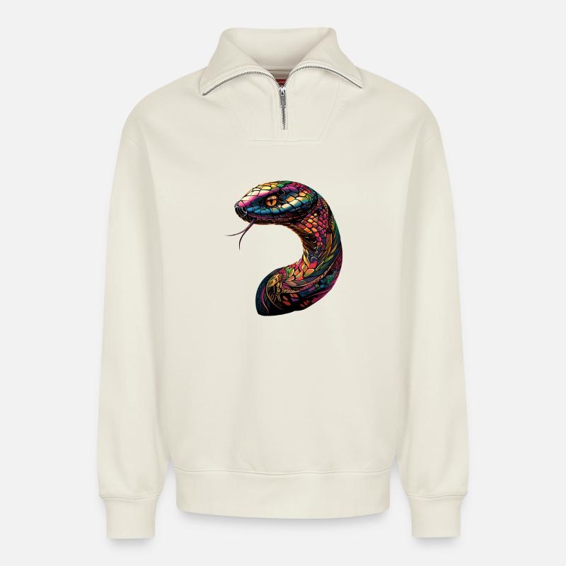 Schlange Python Kobra Klapperschlange Schlangen - Relaxed Unisex Organic Half Zip Sweatshirt – von SPREAD - Naturweiß