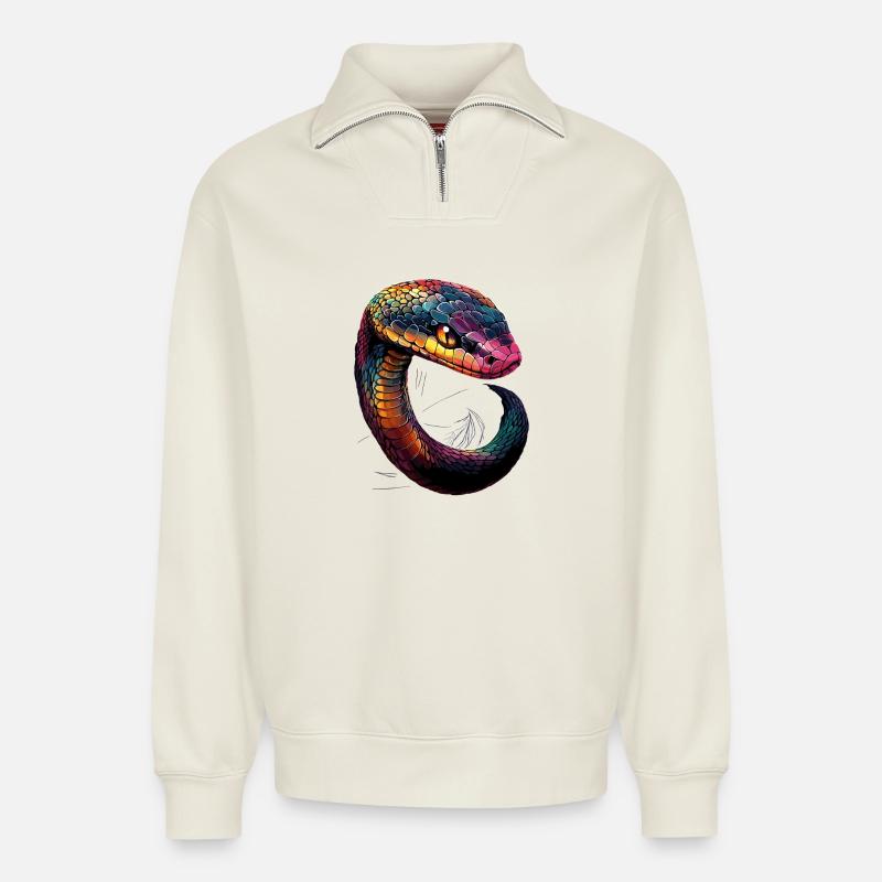 snake, python, cobra, rattlesnake, snakes - Relaxed Unisex Organic Half Zip Sweatshirt – by SPREAD - off white
