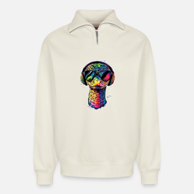 snake, python, cobra, rattlesnake, snakes - Relaxed Unisex Organic Half Zip Sweatshirt – by SPREAD - off white