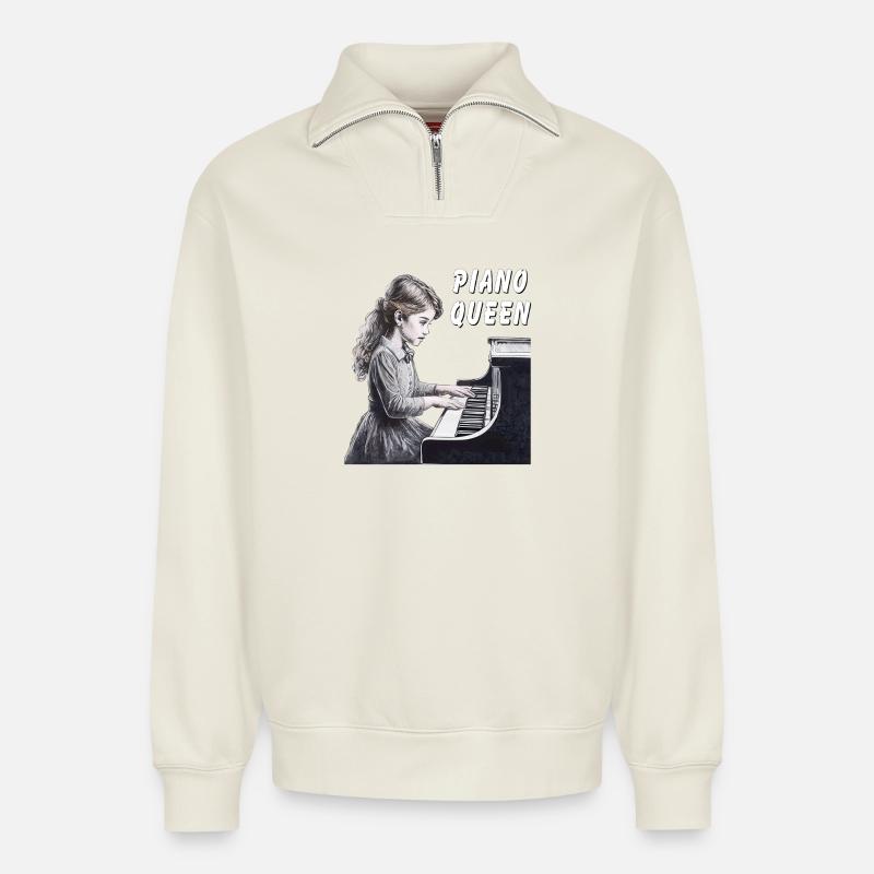 PIANO QUEEN - Relaxed Unisex Organic Half Zip Sweatshirt – von SPREAD - Naturweiß