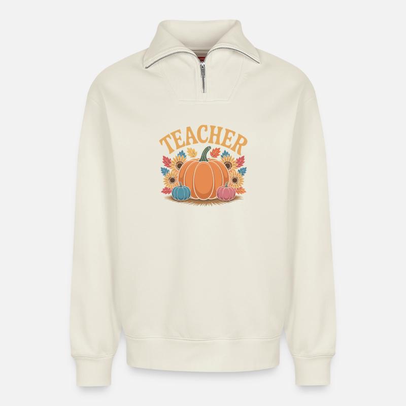 Herbstlich Lehrer - Relaxed Unisex Organic Half Zip Sweatshirt – von SPREAD - Naturweiß
