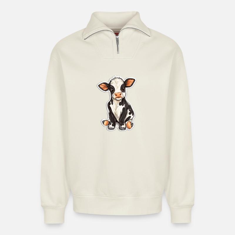 Kuh - Relaxed Unisex Organic Half Zip Sweatshirt – von SPREAD - Naturweiß