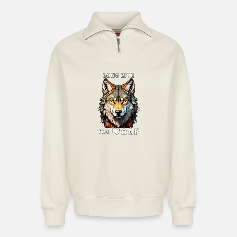 LONG LIVE THE WOLF - Relaxed Unisex Organic Half Zip Sweatshirt – von SPREAD - Naturweiß