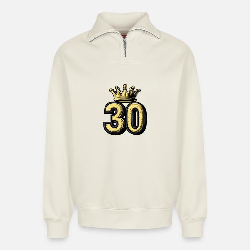 30 Zahl Krone - Relaxed Unisex Organic Half Zip Sweatshirt – von SPREAD - Naturweiß