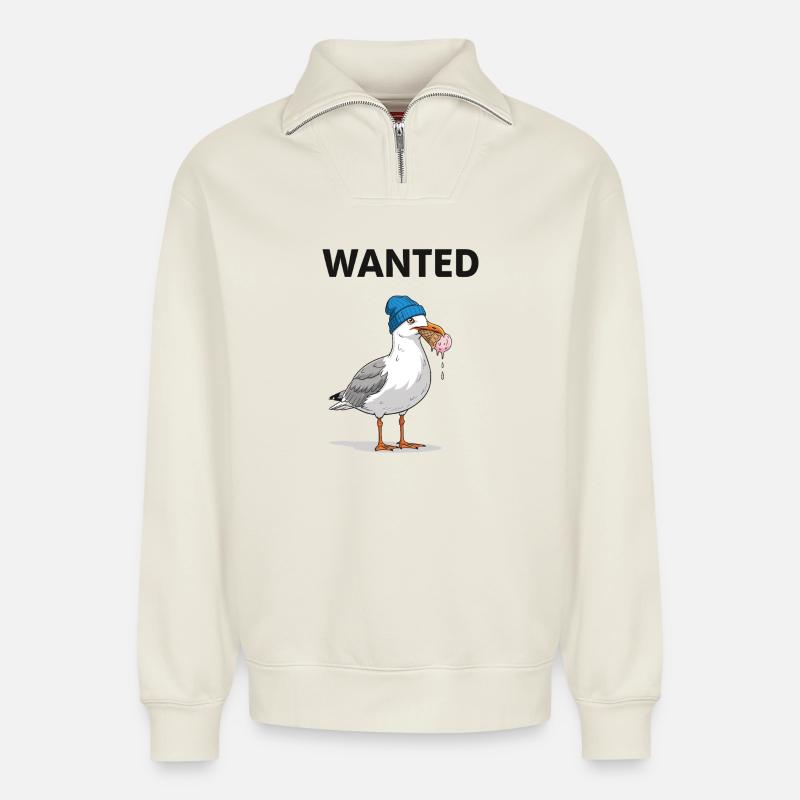 Gesucht Möwe Eiscreme Abenteuer - Relaxed Unisex Organic Half Zip Sweatshirt – by SPREAD - off white