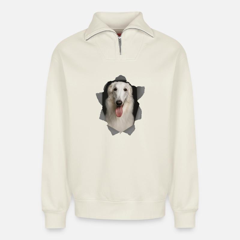 Borzoi - Relaxed Unisex Organic Half Zip Sweatshirt – von SPREAD - Naturweiß