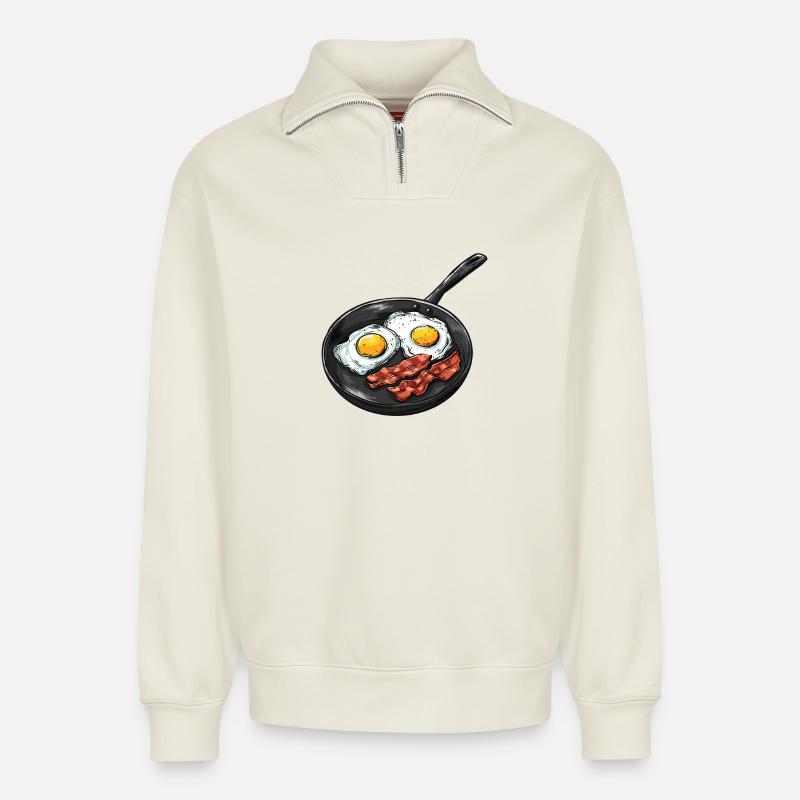 Cuisine Breakfast Scene - Relaxed Unisex Organic Half Zip Sweatshirt – by SPREAD - off white