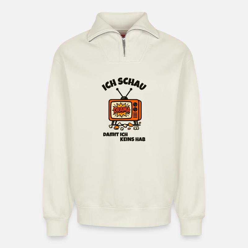 Drama - TV - Relaxed Unisex Organic Half Zip Sweatshirt – von SPREAD - Naturweiß