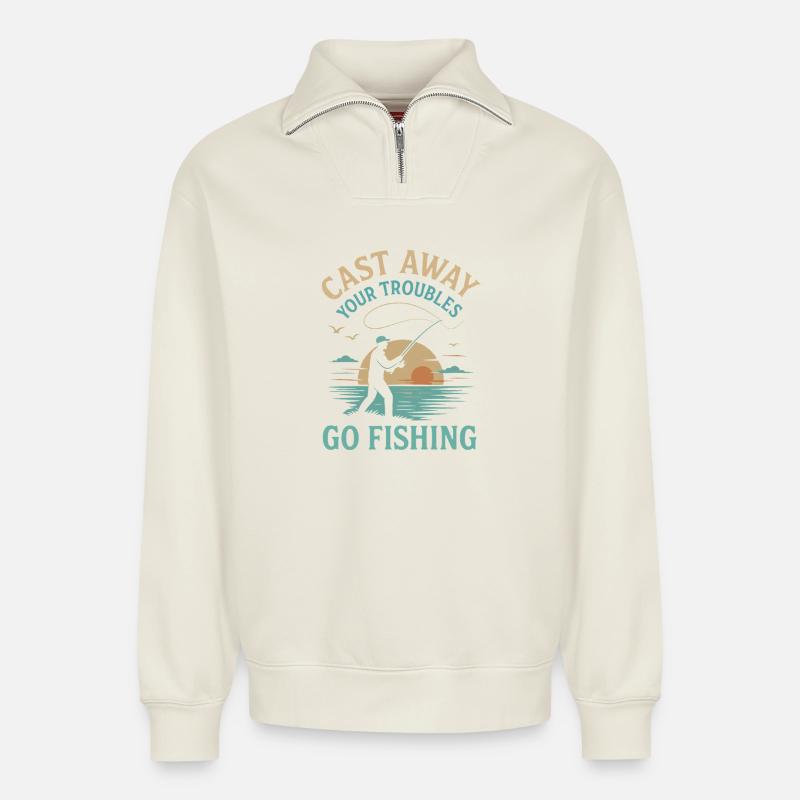 sudo apt-get install coffee - Relaxed Unisex Organic Half Zip Sweatshirt – by SPREAD - off white