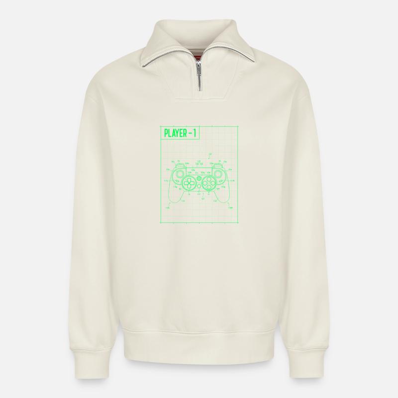 Player1 Blueprint Controller Neon - Relaxed Unisex Organic Half Zip Sweatshirt – by SPREAD - off white
