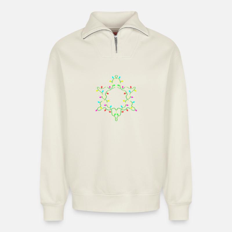 Hanoukka Hanoukka Hanoukka - Sweat unisexe décontracté en coton biologique à demi-zip – de SPREAD - blanc cassé
