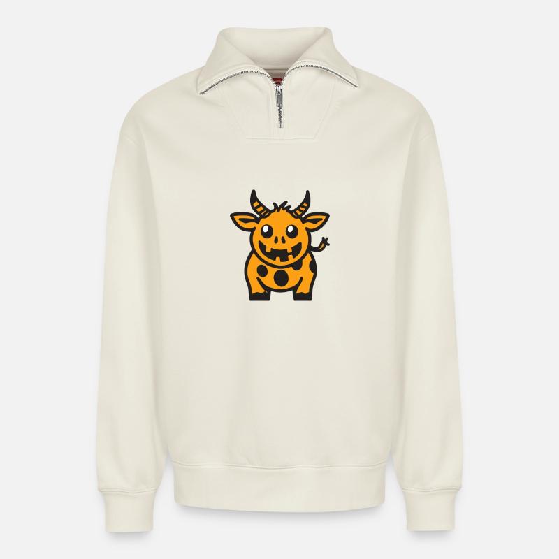 Kuh Halloween Comic Lustig - Relaxed Unisex Organic Half Zip Sweatshirt – von SPREAD - Naturweiß