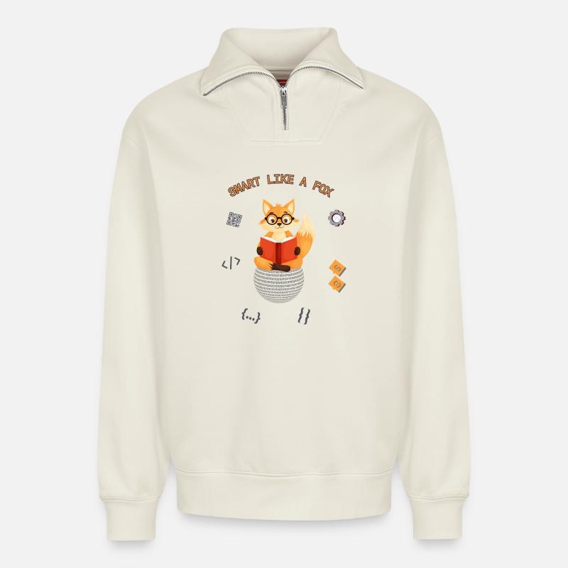 Smart as a fox - Relaxed Unisex Organic Half Zip Sweatshirt – by SPREAD - off white