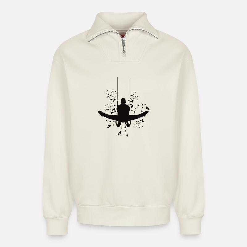 Kunstturner Ringe Kunstturnen - Relaxed Unisex Organic Half Zip Sweatshirt – von SPREAD - Naturweiß