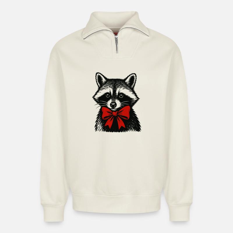 Weihnachts Waschbär mit Schleife - Relaxed Unisex Organic Half Zip Sweatshirt – von SPREAD - Naturweiß