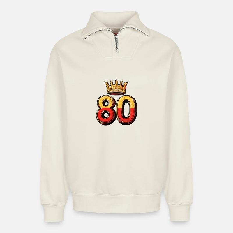 80 Zahl Krone - Relaxed Unisex Organic Half Zip Sweatshirt – von SPREAD - Naturweiß