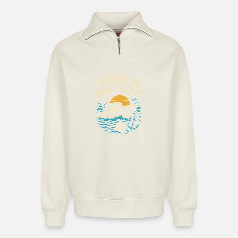 Wollen Sie Bootssachen machen? - Relaxed Unisex Organic Half Zip Sweatshirt – von SPREAD - Naturweiß