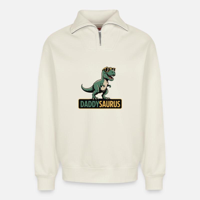 DaddySaurus Dino Tee - Relaxed Unisex Organic Half Zip Sweatshirt – by SPREAD - off white