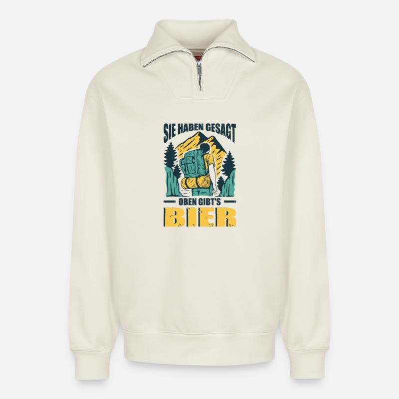 Wandern Sprüche Wanderer Wanderoutfits - Relaxed Unisex Organic Half Zip Sweatshirt – von SPREAD - Naturweiß