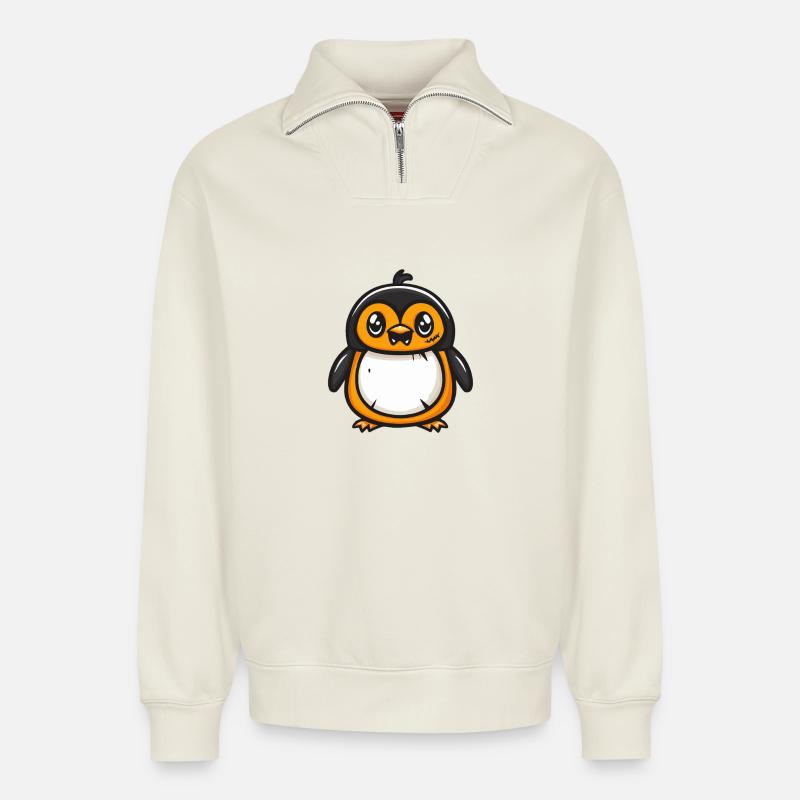 Pinguin Halloween Comic Lustig - Relaxed Unisex Organic Half Zip Sweatshirt – von SPREAD - Naturweiß