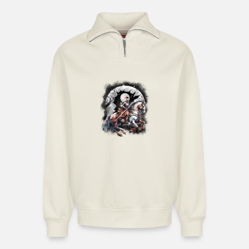 Ritter Krieger Mittelalter Pferd - Relaxed Unisex Organic Half Zip Sweatshirt – von SPREAD - Naturweiß