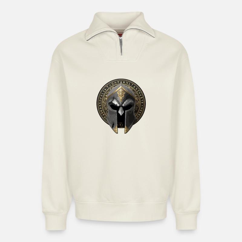 Casque Spartiate Gladiator - Sweat unisexe décontracté en coton biologique à demi-zip – de SPREAD - blanc cassé