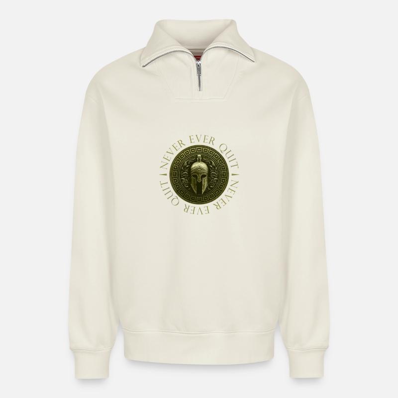 Spartaner Spruch Motivation Workout - Relaxed Unisex Organic Half Zip Sweatshirt – von SPREAD - Naturweiß