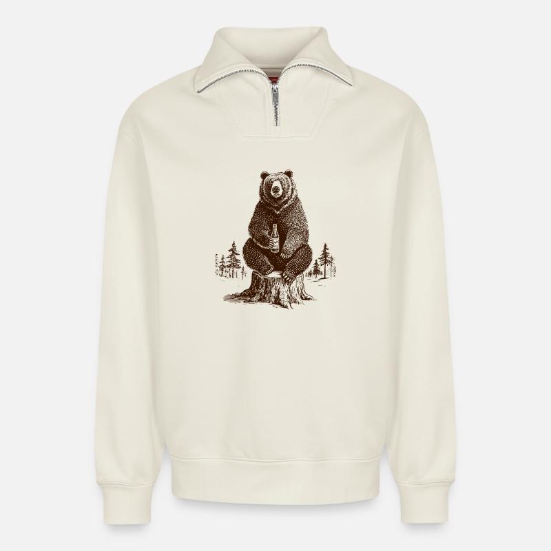 Bier Bär - Relaxed Unisex Organic Half Zip Sweatshirt – von SPREAD - Naturweiß