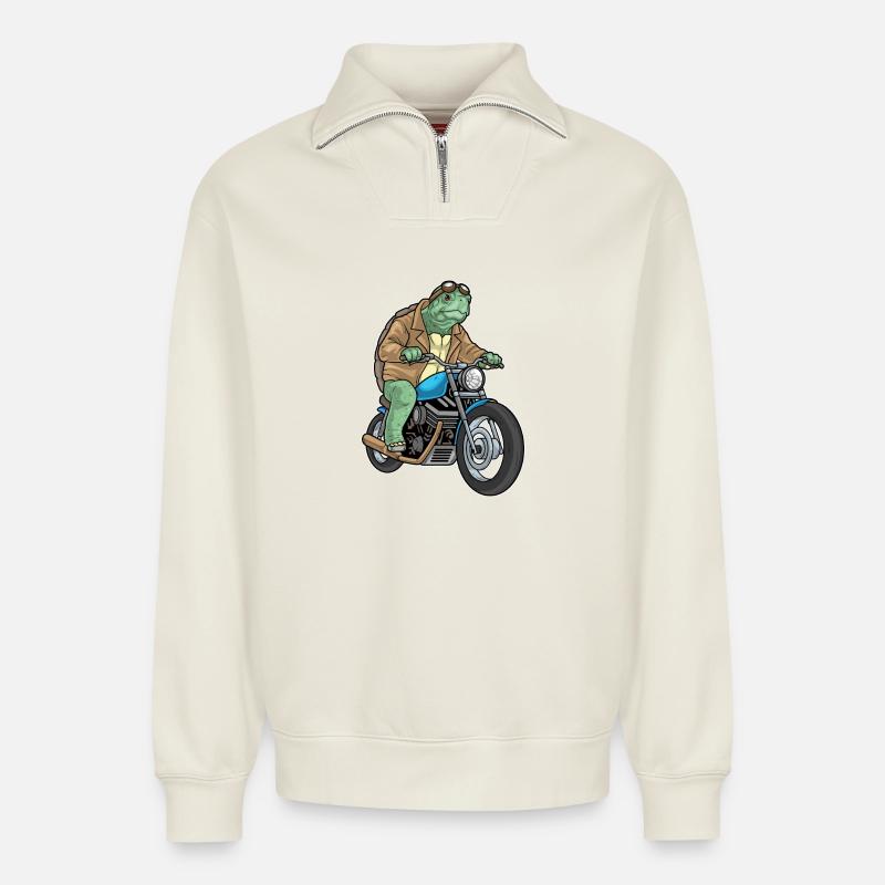Schildkröte Motorrad - Relaxed Unisex Organic Half Zip Sweatshirt – von SPREAD - Naturweiß