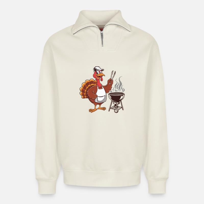 Thanksgiving Truthahn Grillspaß - Relaxed Unisex Organic Half Zip Sweatshirt – von SPREAD - Naturweiß