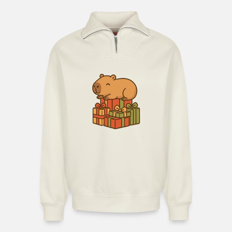 ✨ Schlafendes Capybara auf Weihnachtsgeschenken - Relaxed Unisex Organic Half Zip Sweatshirt – von SPREAD - Naturweiß