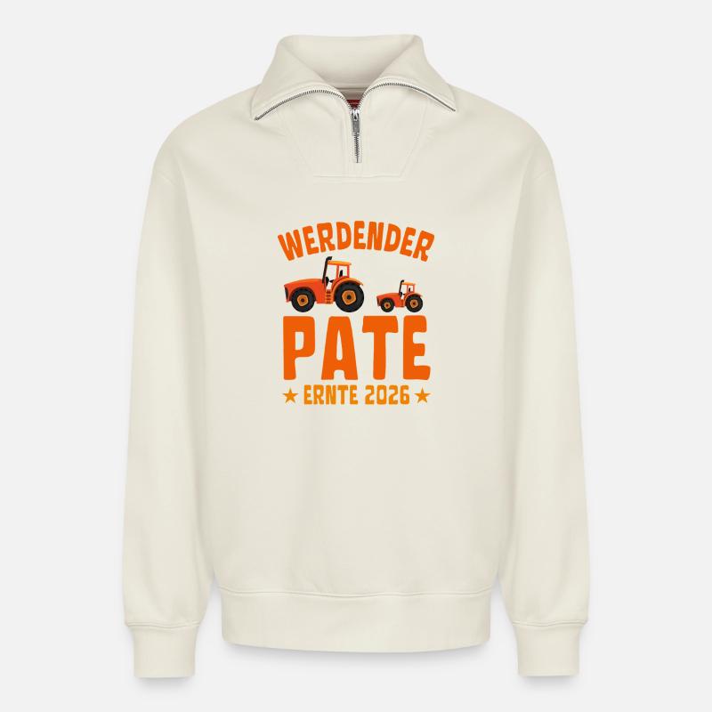 Werdender Pate Ernte 2026 - Relaxed Unisex Organic Half Zip Sweatshirt – von SPREAD - Naturweiß